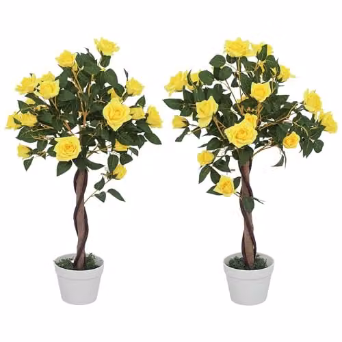 Outsunny Set of 2 Yellow Artificial Rose Trees, 90 cm Height – 1