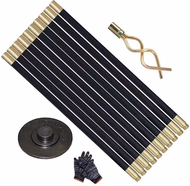 Ventryn 12 Piece Black Drain Rod Set with Brass Worm Screw Plunger