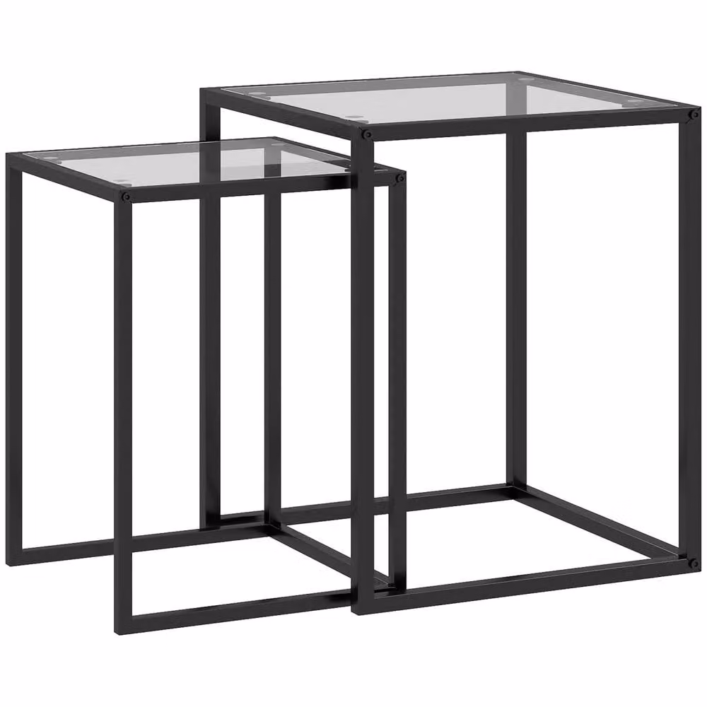 Wyld Haus Riraro Black Set of 2 Nesting Side Tables with Tempered Glass Tops – 2