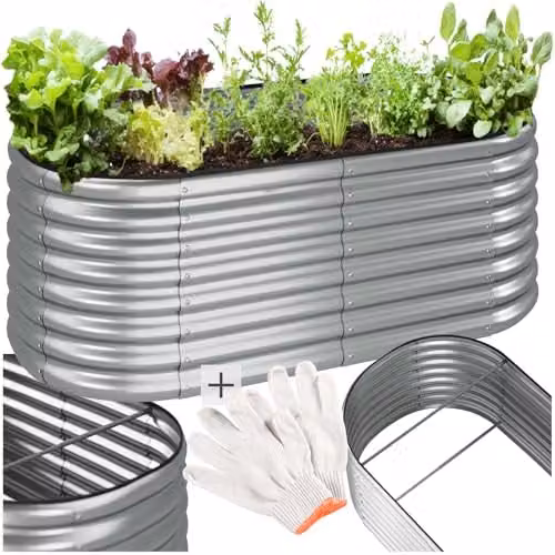 tectake Raised Garden Bed in Silver Galvanised Steel, W/D/H: 160 x 60 x 80 cm
