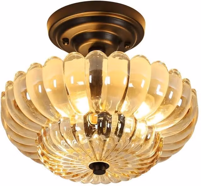 Goeco Modern Amber Glass Ceiling Light with E27 Fitting for Hallways, Bedrooms and Living Rooms – 1