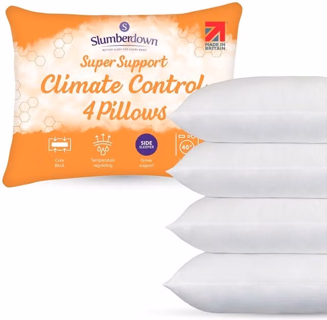 Slumberdown 4 Pack Climate Control Firm Pillows for Side Sleepers, White, W/D/H: 48 x 74 x 48 cm