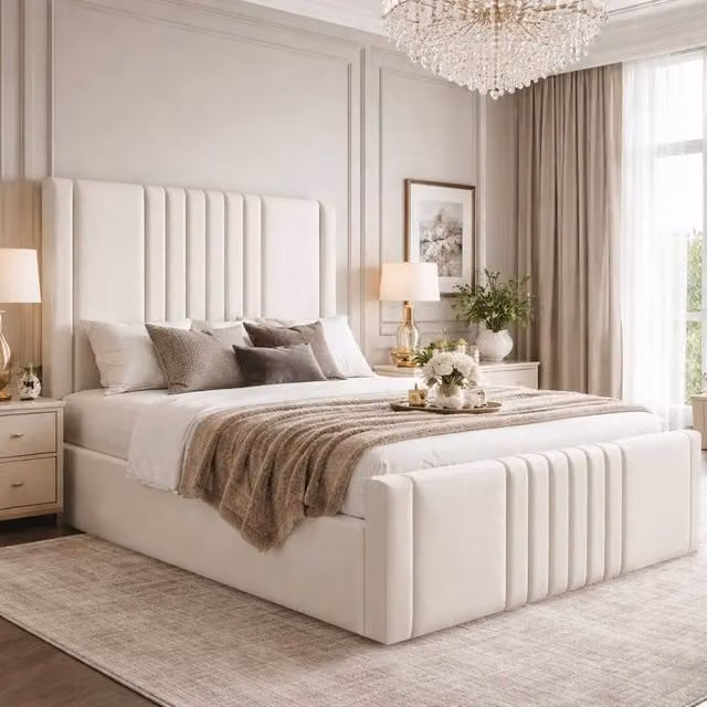 Desire Deco Haisley Ottoman Storage Bed Frame in Beige Plush Velvet, King Size (180 x 200 cm)