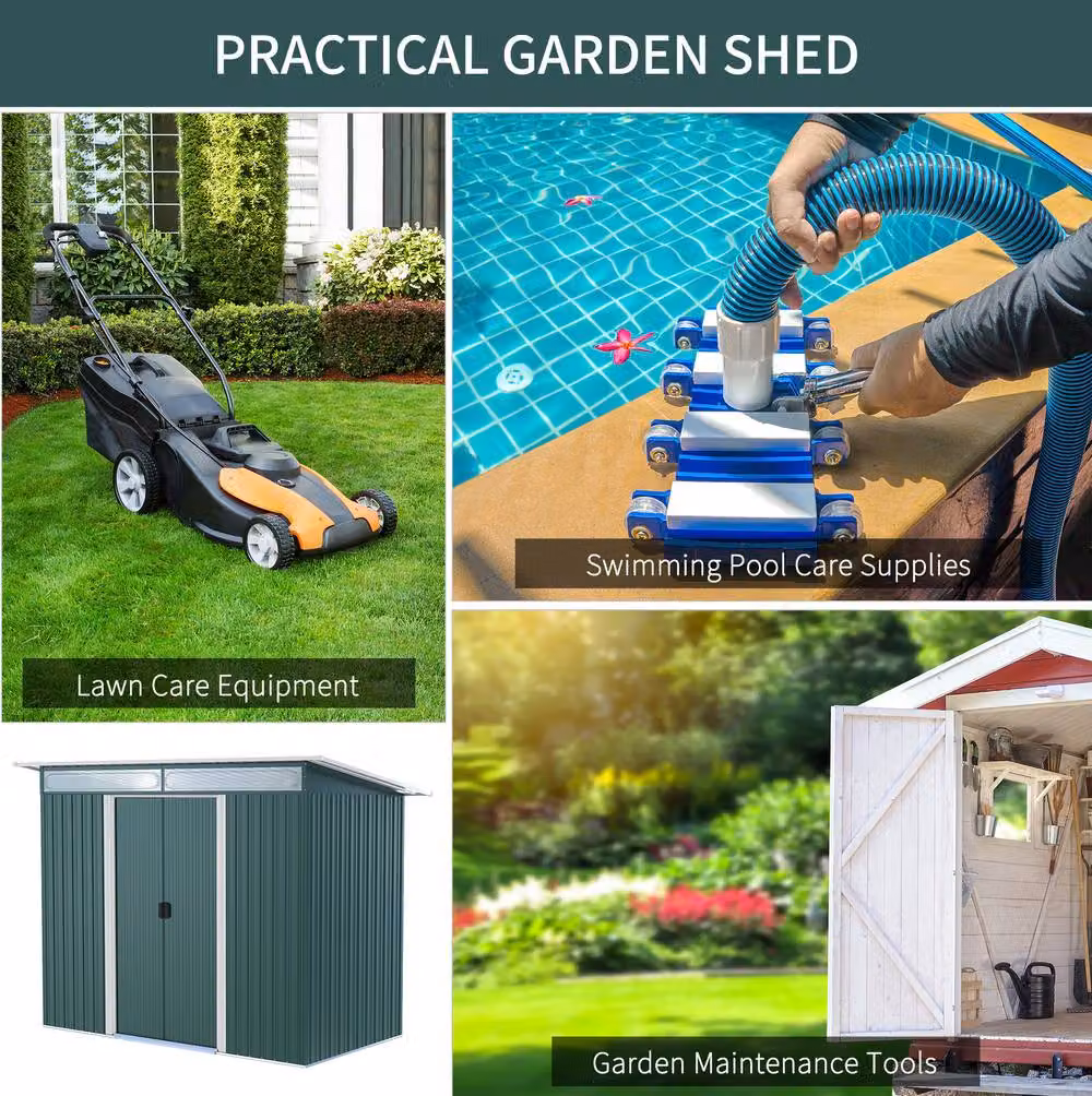 STILVORA Green Steel Pent Garden Shed with Sliding Doors and Window, W/D/H: 260 x 200 x 133 cm – 5