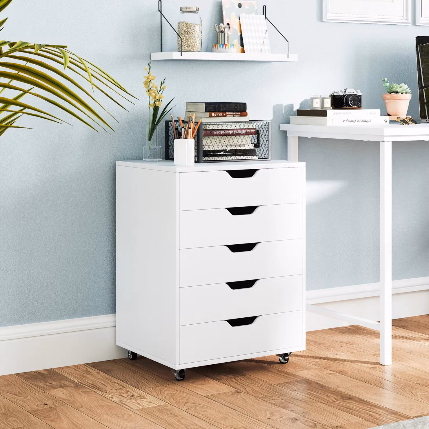 Costway 5 Drawer Wooden Storage Chest and Mobile Rolling Dresser in White – 2