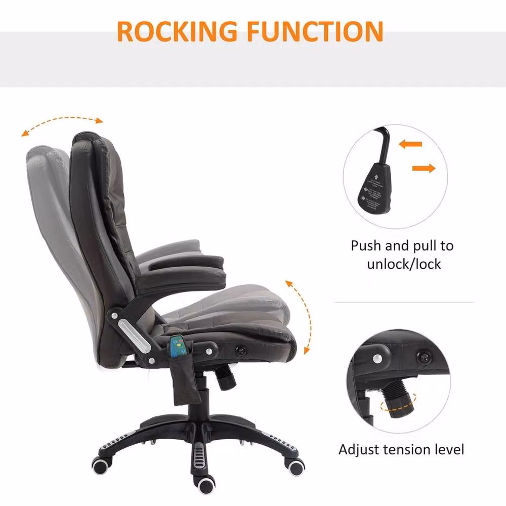 KORVIXA Black Executive Office Chair with Massage and Heat Function in Synthetic Leather – 3