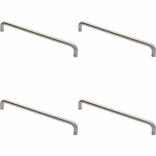 Loops 4 Pack Round D Bar Pull Handles in Brushed Silver Stainless Steel, W: 44.4 cm, D: 1.9 cm, Fixing Centres: 42.5 cm
