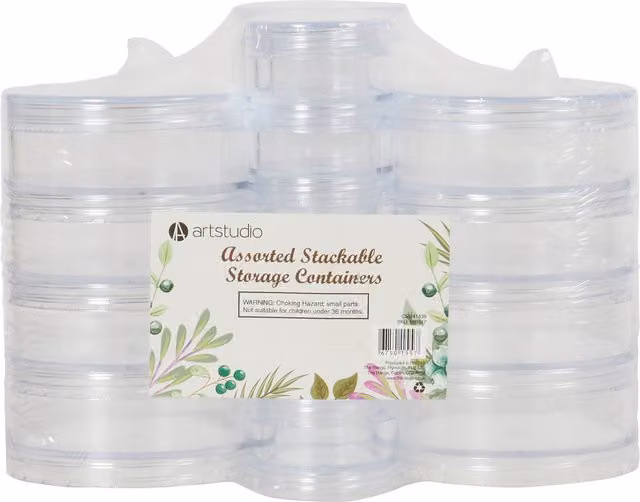 Art Studio Assorted Stackable Plastic Storage Containers with Lids, Transparent