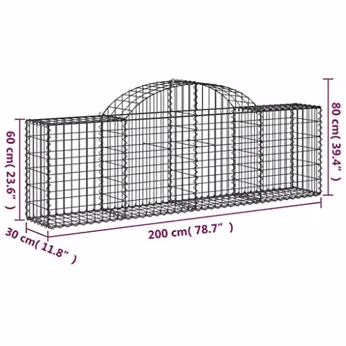 vidaXL Arched Gabion Baskets, 25 Pieces, Silver Galvanised Steel, W/D/H: 200 x 30 x 60/80 cm – 2