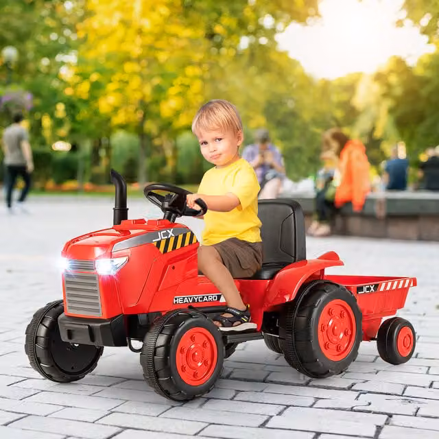Costway Kids Electric Ride on Toy Tractor in Red with Light and Sound Effects