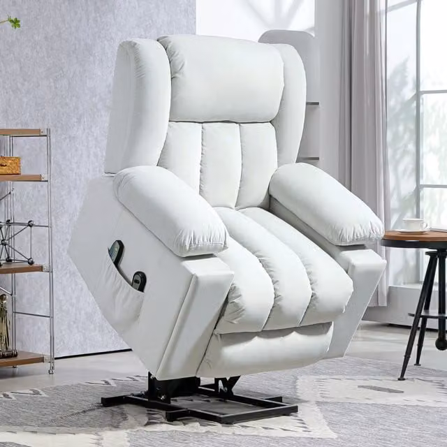 HOMCOM Modern Velvet Riser and Recliner Chair with Massage and USB, Light Grey