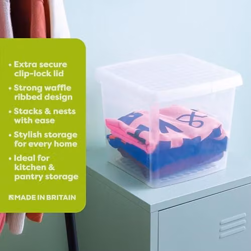Wham 4 x 14L Square Stackable Plastic Storage Boxes with Lids, Transparent – 2