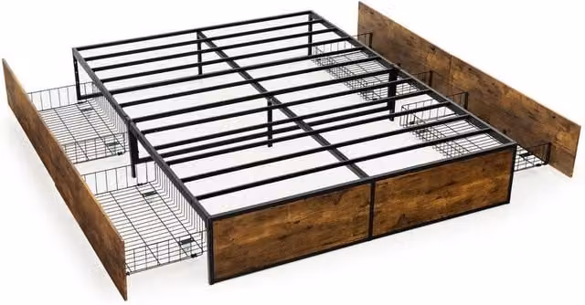 Kelvenix Small Double Industrial Metal Bed Frame with Drawers in Brown, W/D/H: 120 x 200 cm – 1