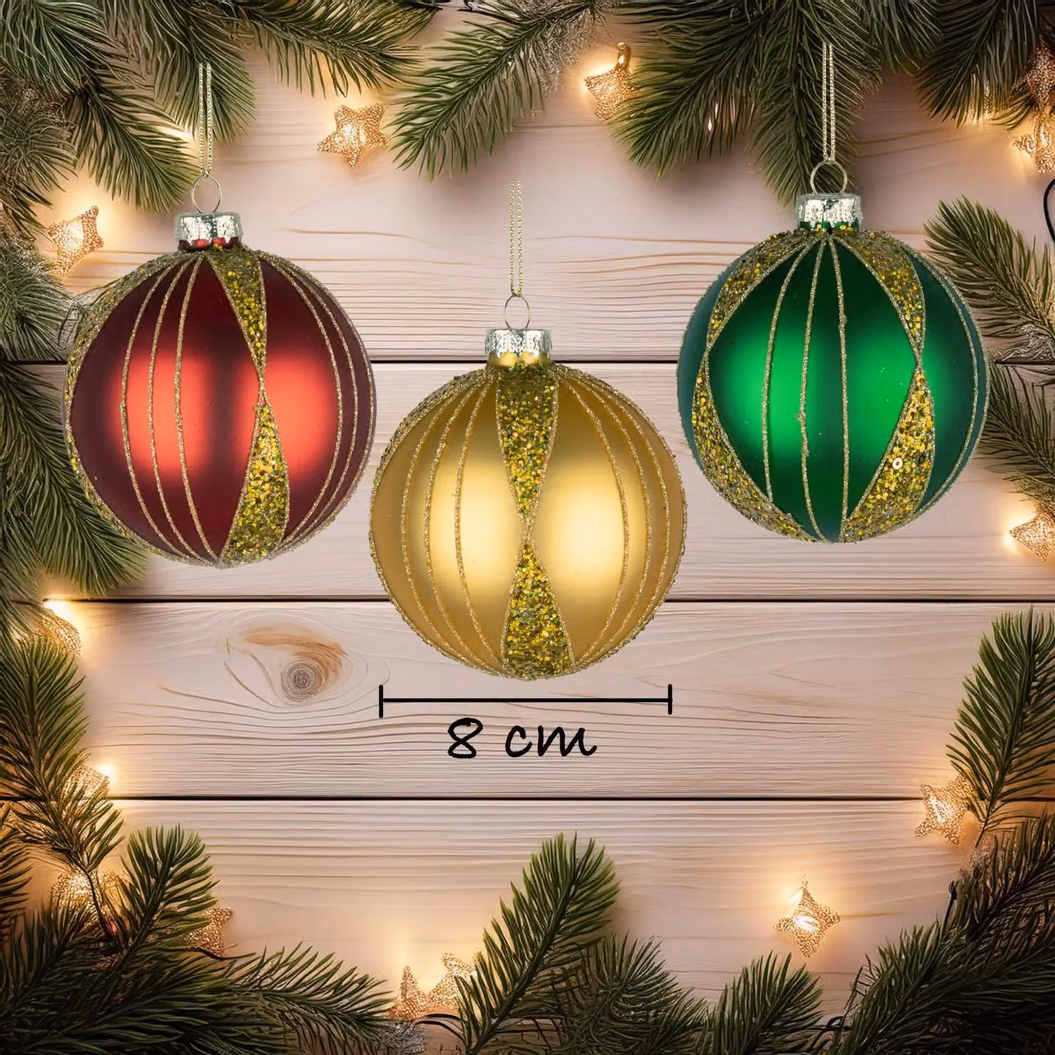 Shatchi 12-Piece Set of Red, Gold, Green and Multicolour Glass Christmas Baubles, 8 cm Round Hanging Ornaments – 9
