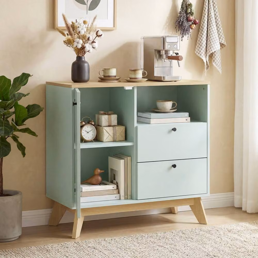 STILVORA Modern Sideboard Storage Cabinet with Drawers in Green Oak Effect – 2