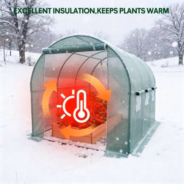 FLAVORA Green Poly Tunnel Greenhouse with Steel Frame and Windows, W/D/H: 3 x 2 x 2 m
