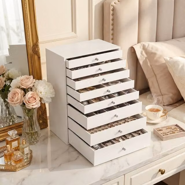 SONGMICS 8-Tier Jewellery Box Organiser with Drawers, White