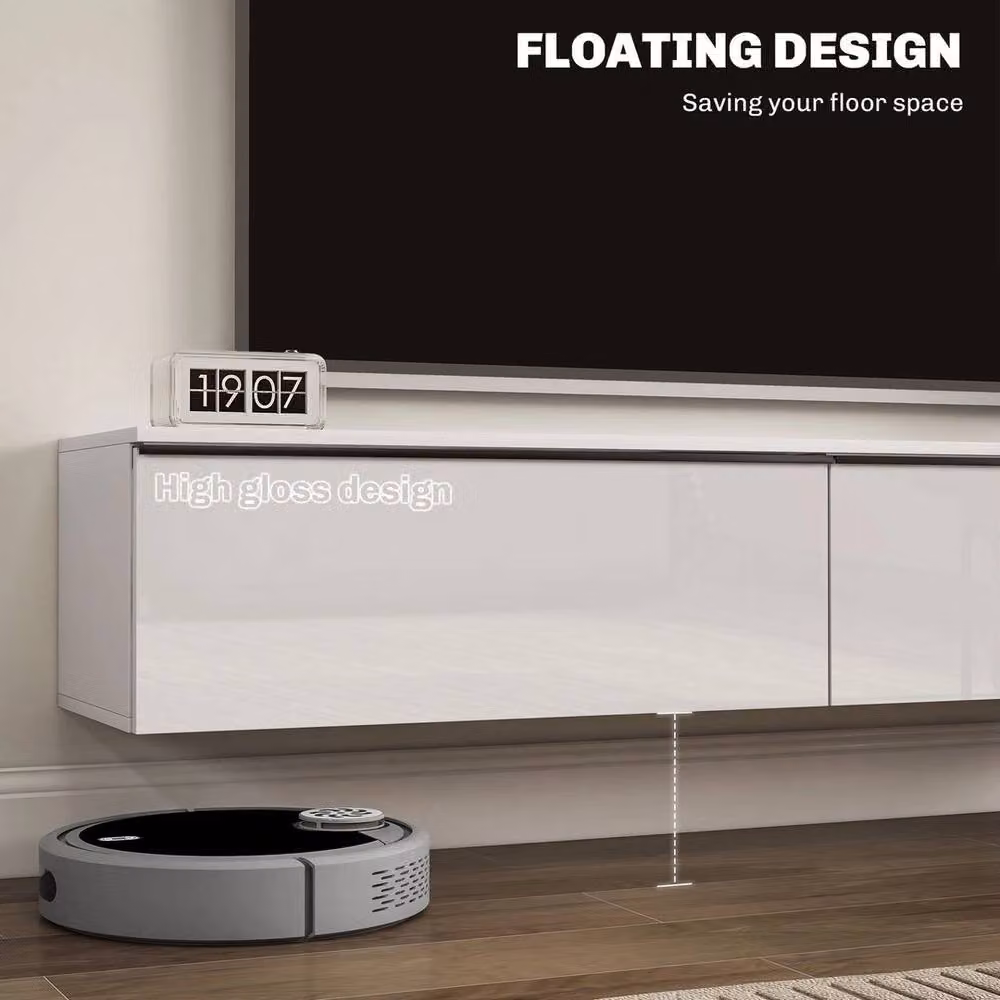 NESTLUNE Wall Mounted TV Stand Unit with High Gloss White Finish and Flip-up Door, W: 100 cm, D: 15 cm – 3