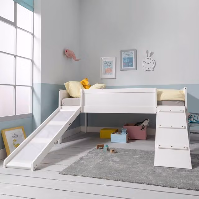 Noa and Nani Frida Low Midsleeper Cabin Bed with Slide in White