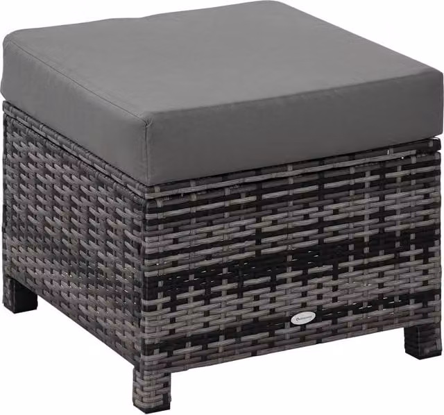 VOGREX Grey Rattan Wicker Ottoman with Padded Seat for Garden and Backyard