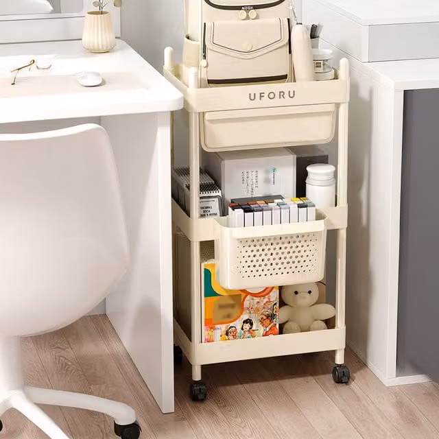 Livingandhome Multi-Tier Rolling Storage Cart with Drawer, White, Height: 87 cm