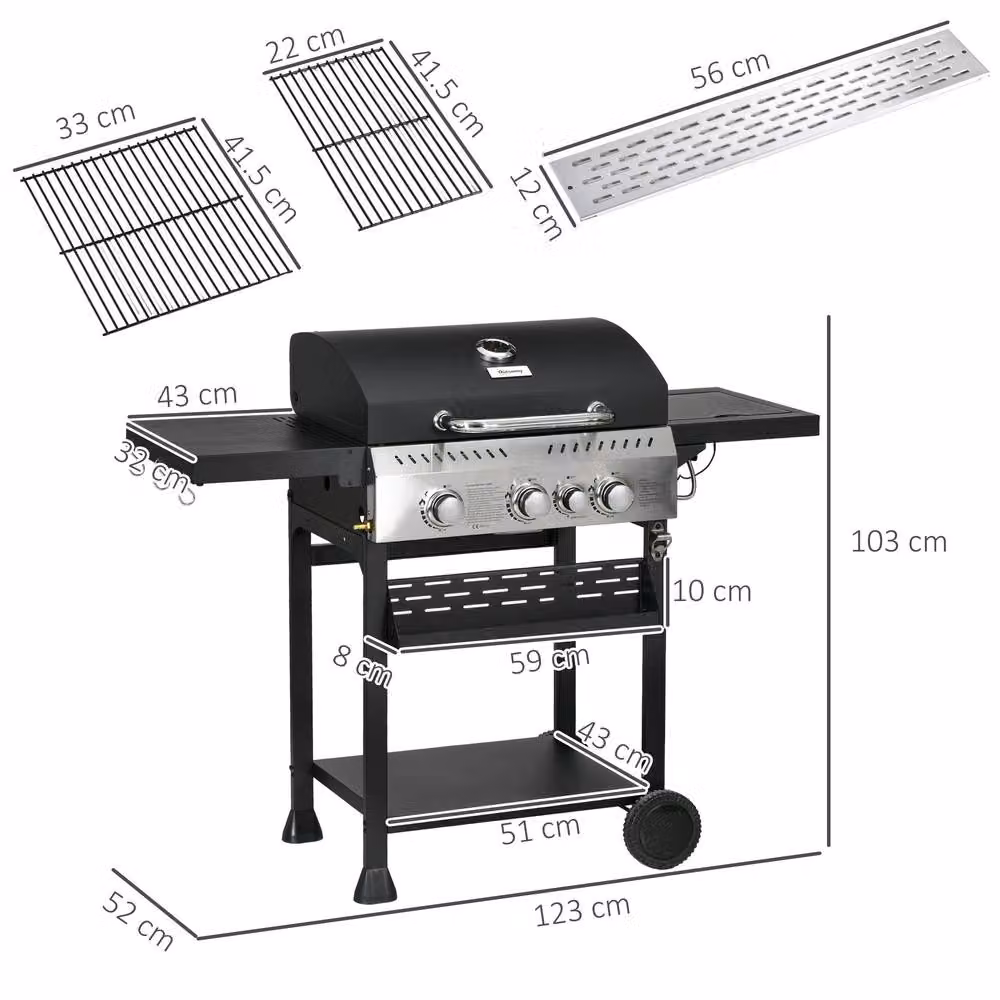 Rolipo Four Burner Steel Gas Grill with Thermometer and Warming Rack, Black – 5