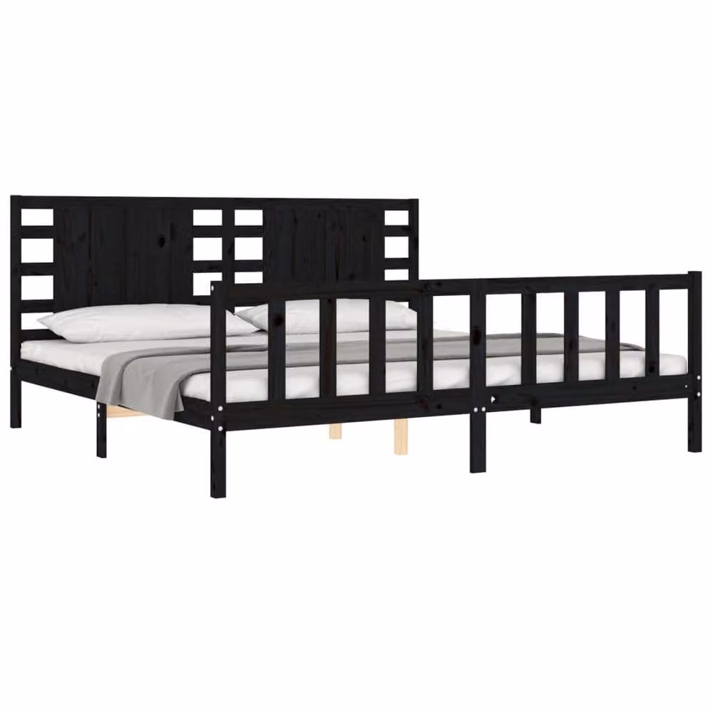 Berkfield Home Solid Wood Pine Bed Frame with Headboard in Black, 200 x 200 cm – 3