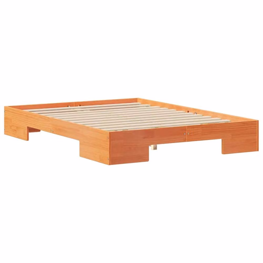 Berkfield Home Durable Solid Pine Floor Bed Frame with Storage, Brown, W: 140 cm, D: 190 cm – 3