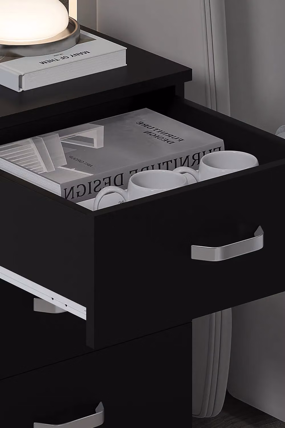 FWStyle Large 3 Drawer Matt Black Bedside Table and Chest of Drawers – 2