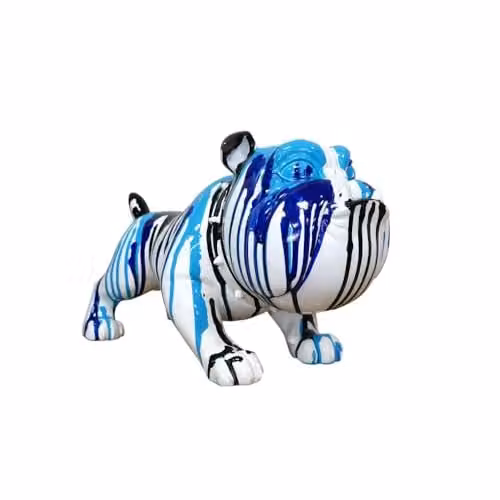 Gifts Direct 2 U Large Novelty Bulldog Figurine with Blue, Black and White Paint Dripped Design