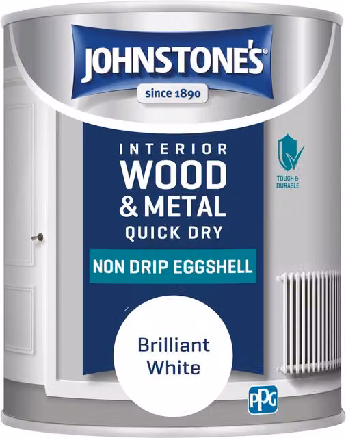 Johnstone's Quick Drying Water Based Eggshell Wood and Metal Paint, White, 0.75 l – 3