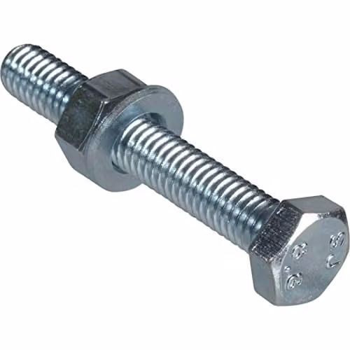 Forgefix Hex Steel Set Screws with Nuts and Washers, Silver, M6 x 40mm, 8.8 Grade Galvanised Finish, Pack of 8