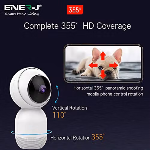 ENER-J Smart WiFi Indoor Security Camera, 1080P HD Pan-Tilt with Night Vision, Two-Way Audio and App Control, White – 4