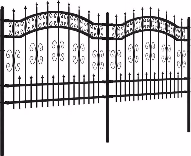 Berkfield Home Spear Top Garden Fence, Black Powder-coated Steel, Height: 140 cm – 1