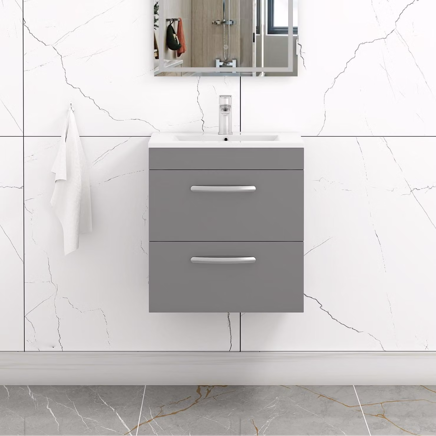 Royal Bathrooms Turin 500mm Wall Hung Vanity Unit in Indigo Grey Gloss with 2 Drawers