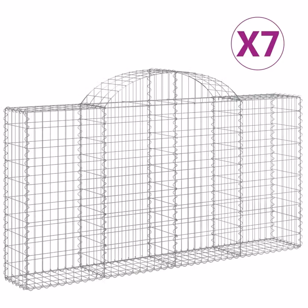 Berkfield Home Arched Gabion Baskets, 7 Piece Set, Silver Galvanised Steel, W/D/H: 200 x 30 x 100/120 cm – 2