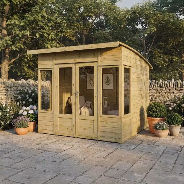Waltons Rustic Curved Roof Wooden Summerhouse in Brown W: 243.84 cm, D: 295.1 cm, H: 215.7 cm – 1