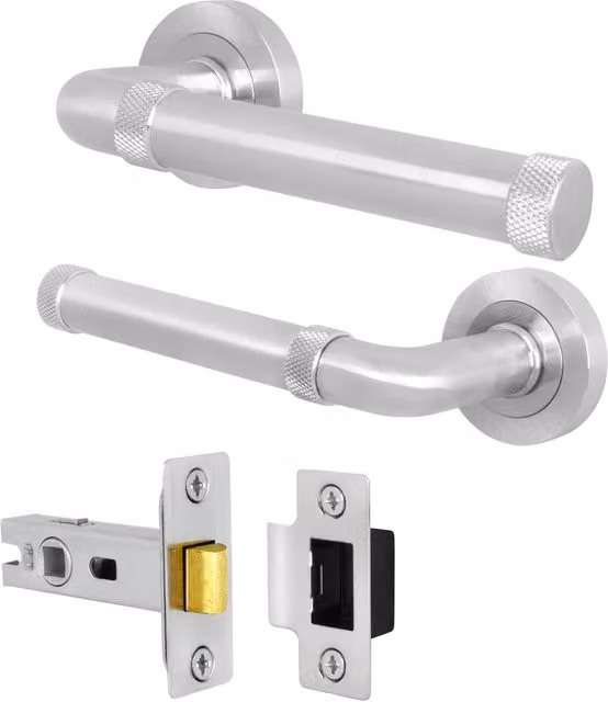AFIT Satin Nickel Internal Door Handle and Latch Set in Silver with Brushed Aluminium Finish