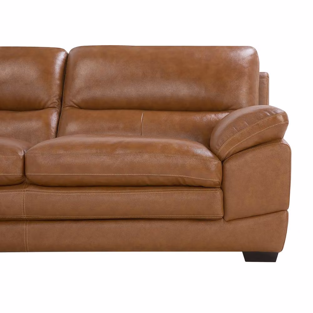 Wyld and Coco Brown Synthetic Leather 3+1 Sofa Set with Retro Birchwood Legs and Scatter Cushions – 3