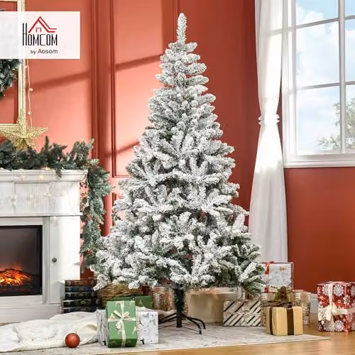 HOMCOM 6 Ft Snow Flocked Artificial Christmas Tree in Green with Auto Open Feature – 2