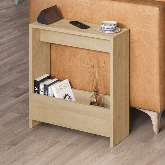 Decortie Simpi Modern 2-Tier Side Table in Natural Wood, H 60 cm x W 55 cm x D 20 cm