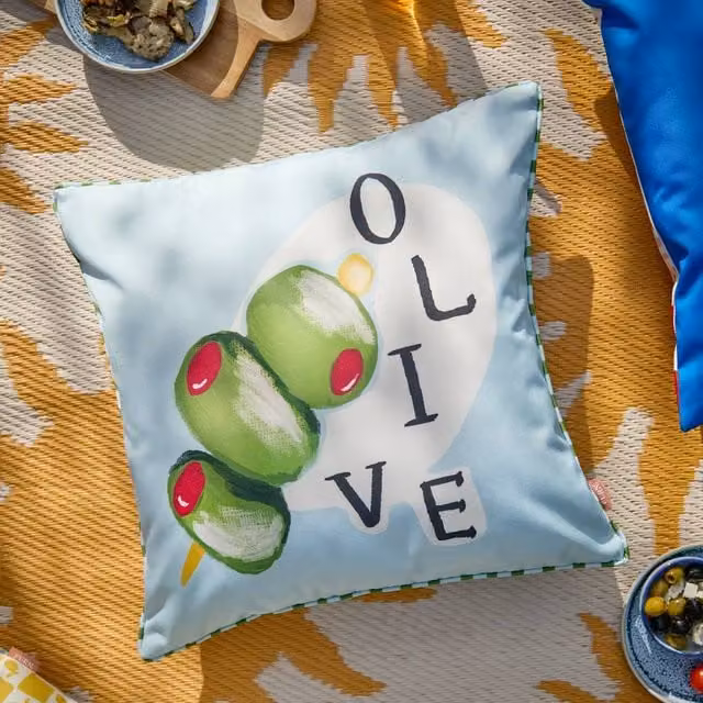 Furn Mediterranean Olive Striped Outdoor Decorative Square Cushion, Blue and Green, W/D/H: 45 x 45 x 45 cm