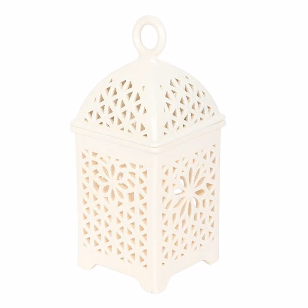 Uniqueful White Ceramic Lantern Multi Purpose Tealight and Pillar Candle Burner – 3