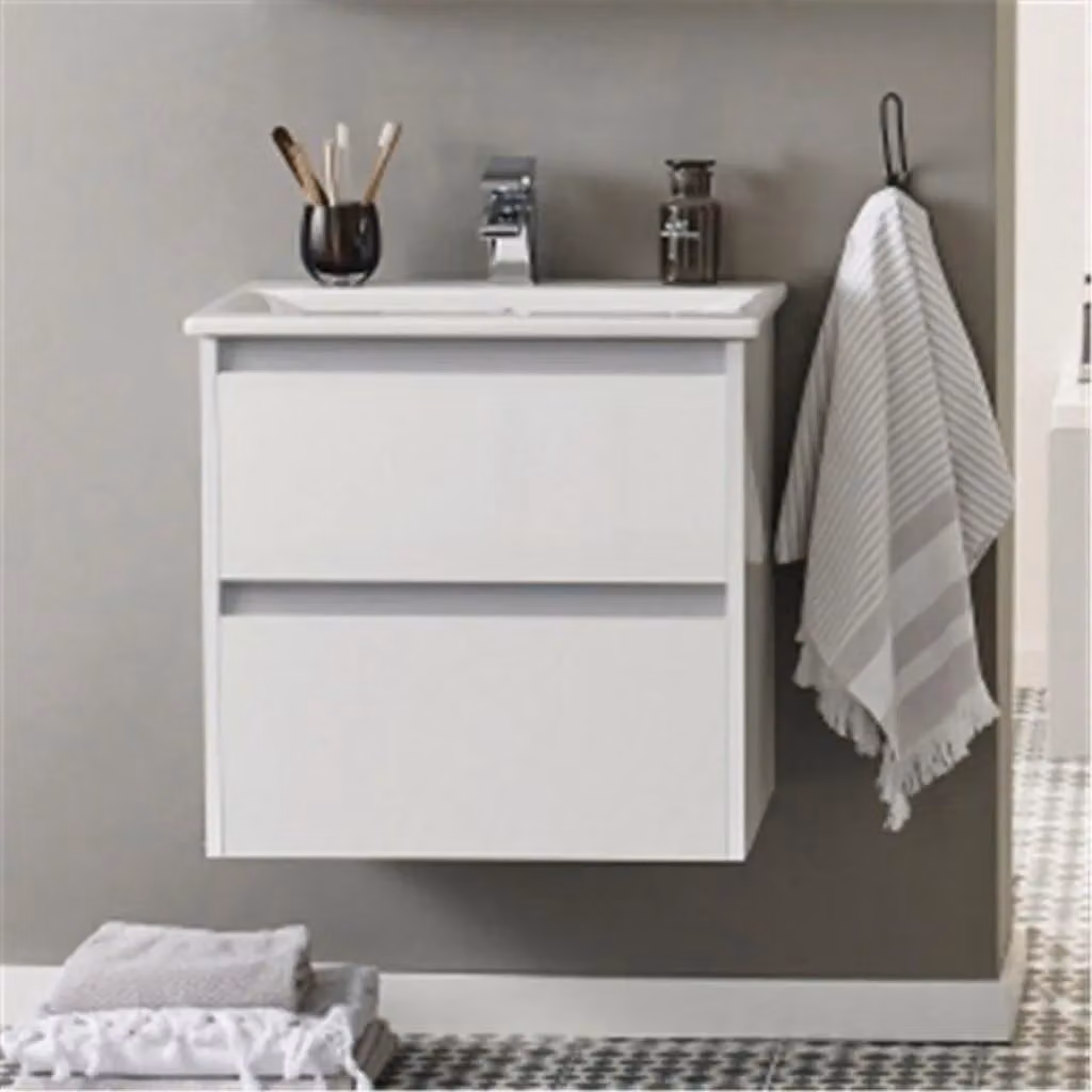 Clifton White Bathroom 2-Drawer Wall Hung Unit with Basin, Width: 80 cm – 3