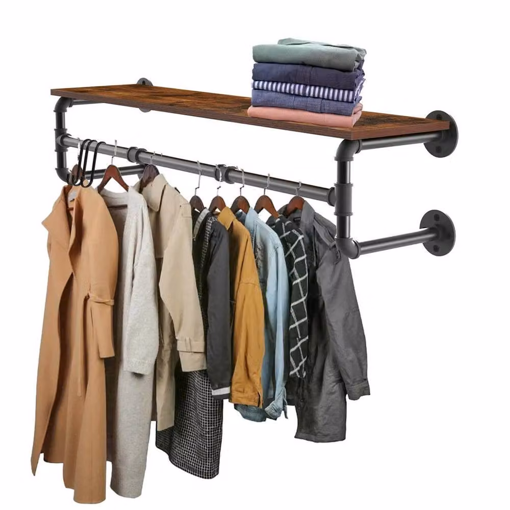 FORGEVIO Black Lacquered Metal Wall Mounted Pipe Clothes Rail, Width: 100 cm – 2