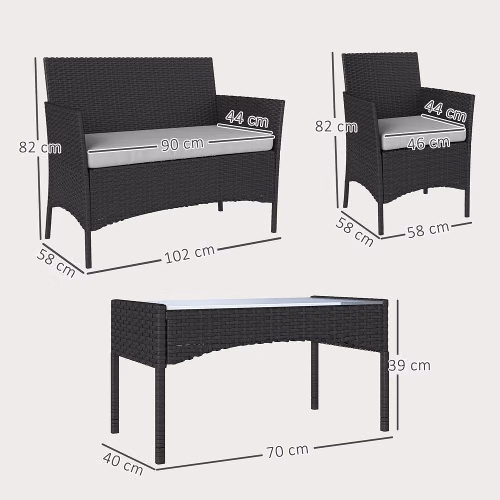 Outsunny 4 Piece Rattan Garden Furniture Set with Cushions in Black and Grey – 10