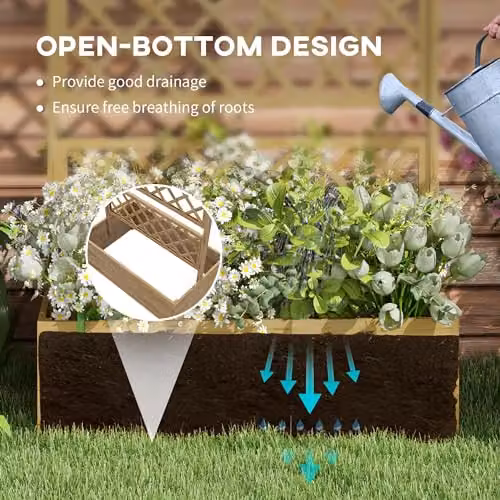 Outsunny Wooden Raised Bed Planter with Trellis for Climbing Plants, Natural/Brown, W: 183 cm, D: 55 cm, H: 55 cm – 5