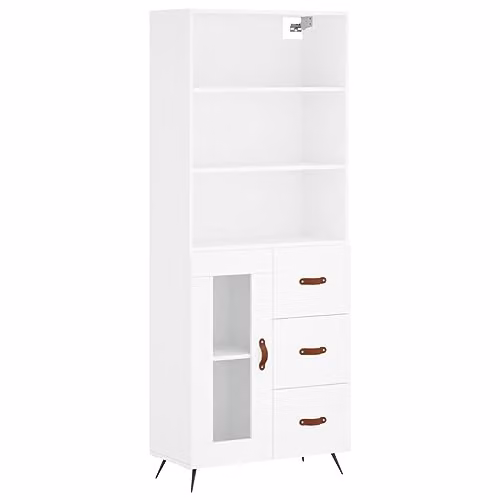 vidaXL Modern White Highboard in Engineered Wood, W/D/H: 69.5 x 34 x 180 cm