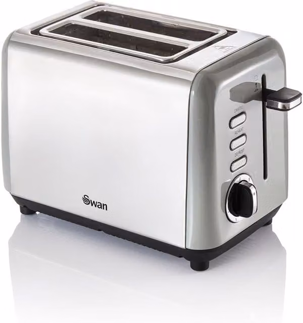 Swan Townhouse 2 Slice Toaster in Grey and Silver Stainless Steel