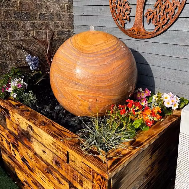 Tranquility Sandstone Sphere Spring Stone Water Feature, Grey and Brown, Diameter: 60 cm